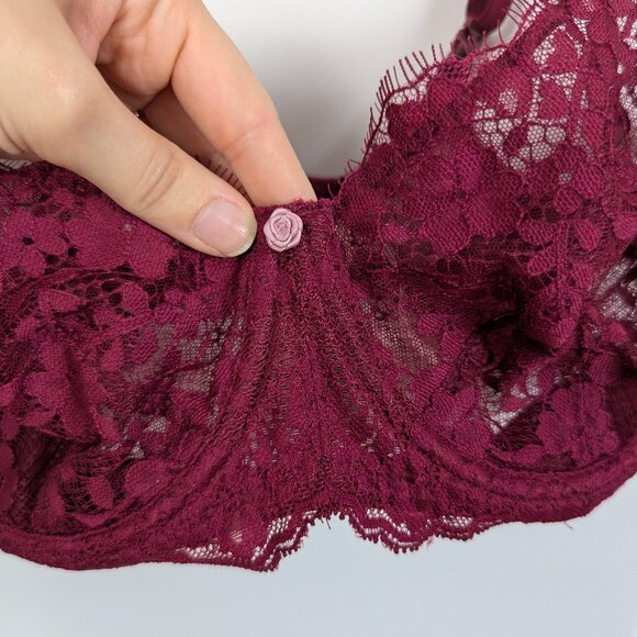 Victoria's Secret | Burgundy Lace Dream Angels Unlined Underwire Bra Size 36DD - Picture 6 of 8